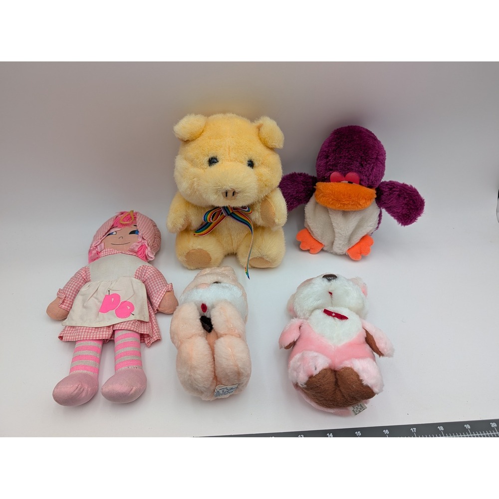 Nadel and Sons Plush Toy Lot Multicolor Doll Bear Penguin Bunny Lot of 5 Vintage